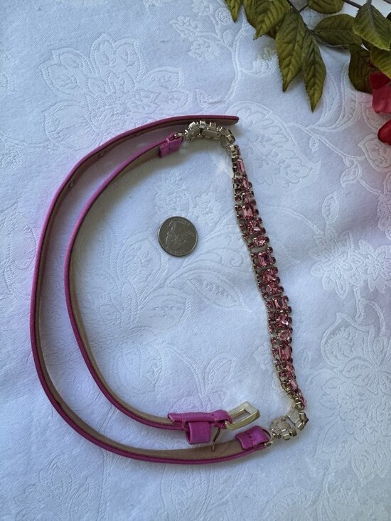MAX MARA ITALY Thin Pink Crystal Satin Leather Belt M Medium 29-31\